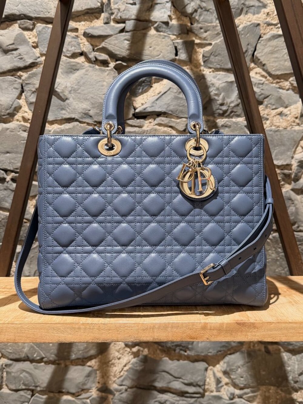 Dior 2019 Blue Lambskin Large Lady Dior Bag